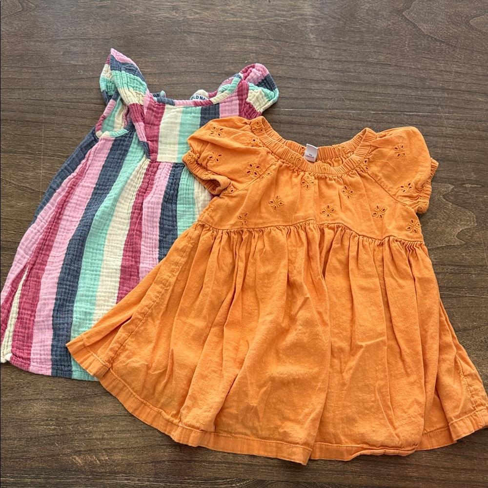 Old Navy Multicolor Striped and Orange Kids Dresses